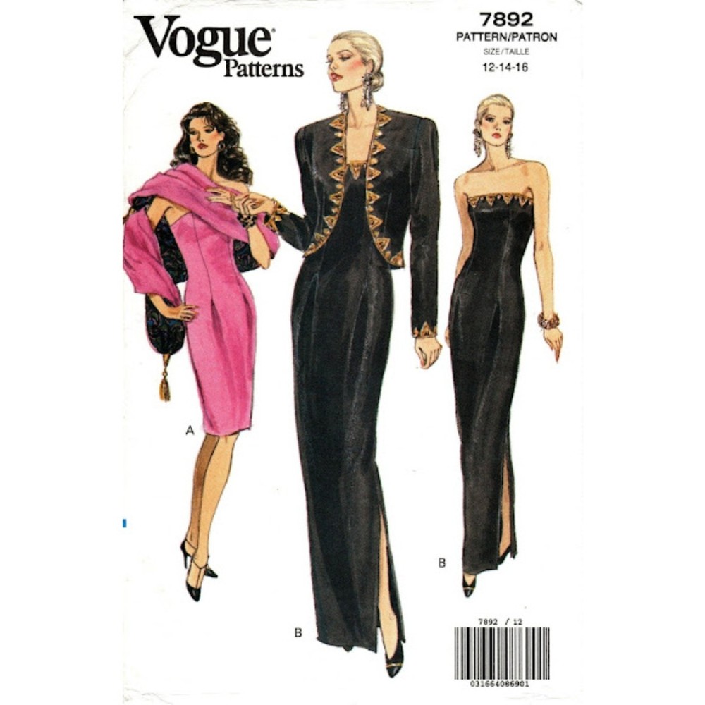 Vintage Vogue Pattern 7872 - Strapless Dress, Jacket or Stole - Size 12-14-16